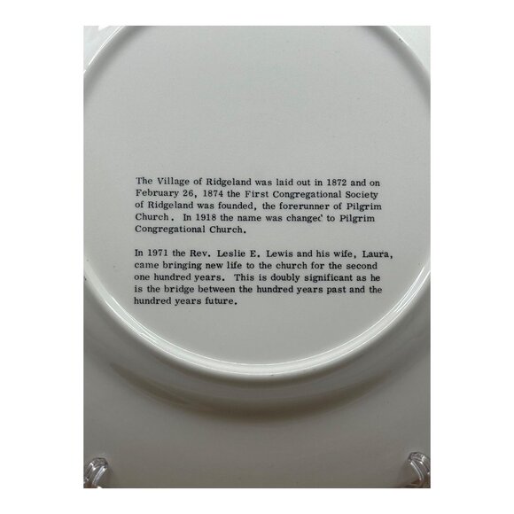 Pilgrim Congregational Church Centennial Commemorative Plate 1874-1974 Gold Trim - Picture 4 of 7